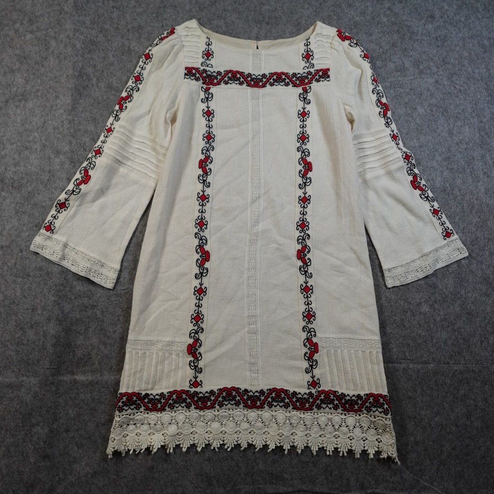 Alice Olivia Dressβ Womens 4 Riska Embroidered Shift Boho Crochet Lace Hem